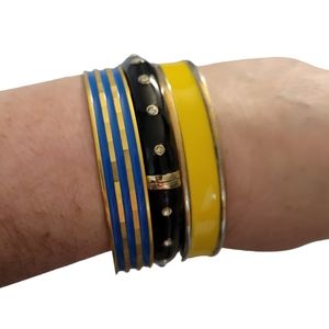 Sam Edelman &  Enameled Bangle Bracelets Set Of 3 Black Blue Yellow